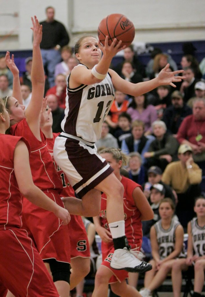 Burns drives to the basket as Gorham plays in the Western Class A tourney in 2007.