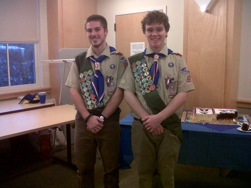 Yarmouth Boy Scouts Devon Bray and Kellen Thompson achieved the rank of Eagle Scout, along with Wes Crawford, a fellow member of Troop 35.