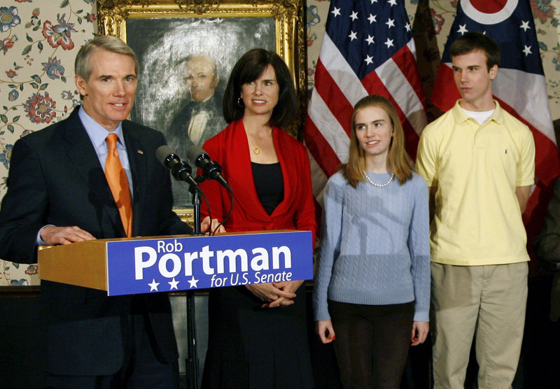 Republican Sen. Rob Portman of Ohio, shown in January with wife, Jane, daughter Sally and son Will, has announced his support for same-sex marriage after learning Will is gay.