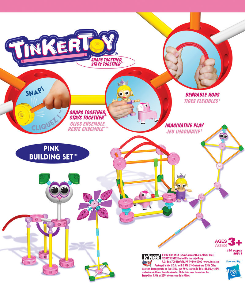 Retro toys like Tinkertoys have seen a resurgence and are now made of high density plastic, with pink versions just for girl builders.