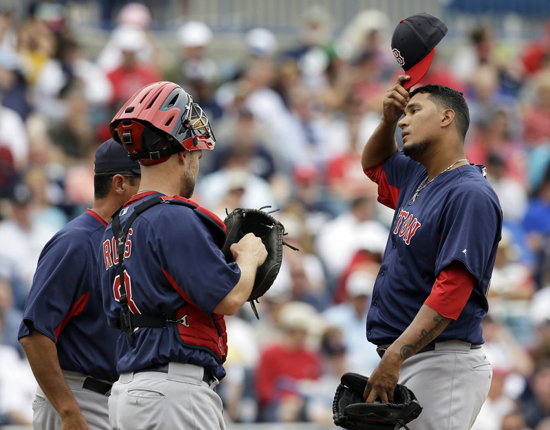 Felix Doubront, visited on the mound Wednesday by Boston catcher David Ross and pitching coach Juan Nieves, showed in a 4-0 loss to the New York Yankees that he has the ability to dominate as well as adjust when things aren’t going his way.