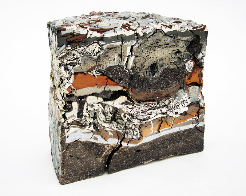 “Landfill No. 43: Central Cross Section,” above, various clays, glazes and stains.