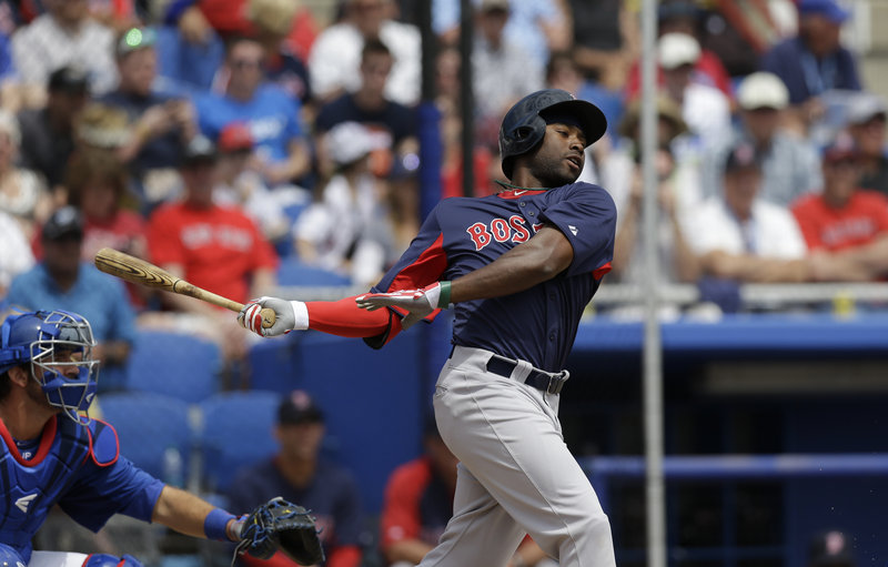 Former Sea Dog Jackie Bradley Jr. continued his torrid hitting in Friday’s exhibition loss to Toronto, stroking a double and maintaining his spring training batting average at .429.