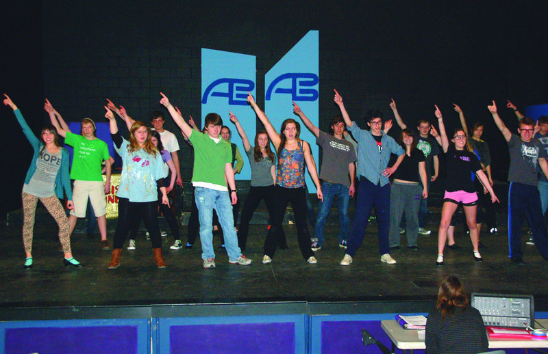 Marshwood High School drama students rehearse scenes from their musical, “Disco Inferno,” which will be performed Friday and Saturday and April 5 and 6 at the South Berwick school’s auditorium.