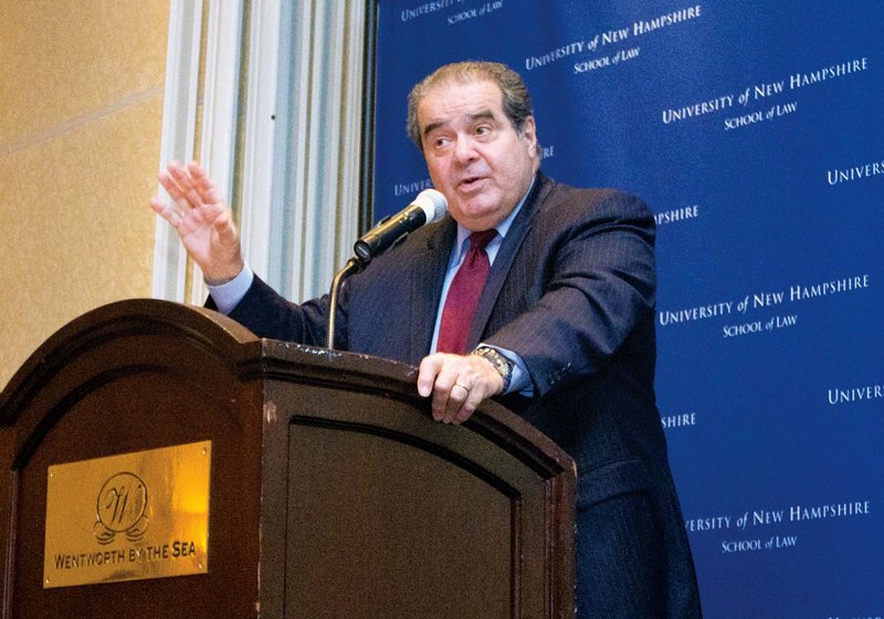 U.S. Supreme Court Justice Antonin Scalia speaks at the University of New Hampshire School of Law annual dinner celebrating its 40th anniversary at the Wentworth by the Sea hotel in New Castle, N.H., on Friday.