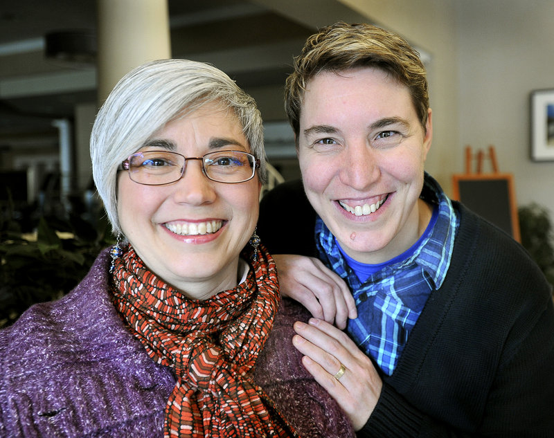 A court ruling overturning the federal Defense of Marriage Act would simplify tax filing for same-sex Maine couples like Lisa Ward, left, and Mel Cloutier of Lisbon.