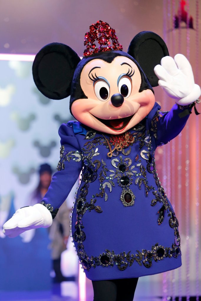 Minnie Mouse wears a designer dress by Lanvin at Disneyland Paris on Saturday.