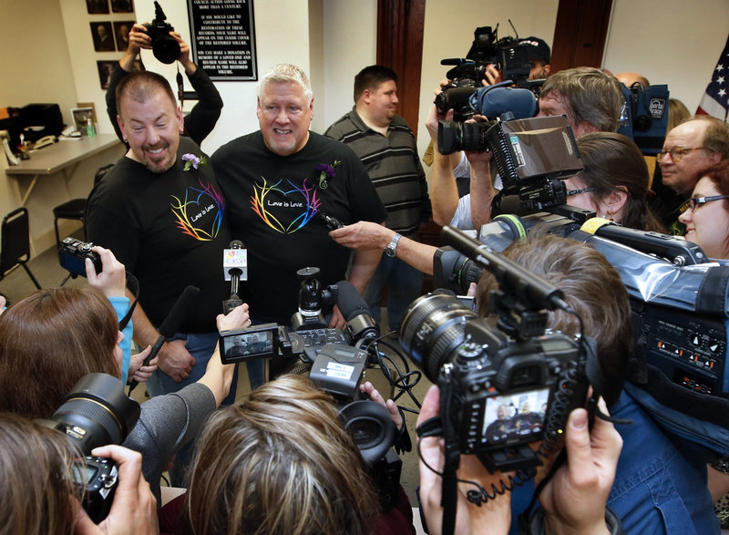 Steven Bridges and Michael Snell are the first gay couple to be married in Maine.