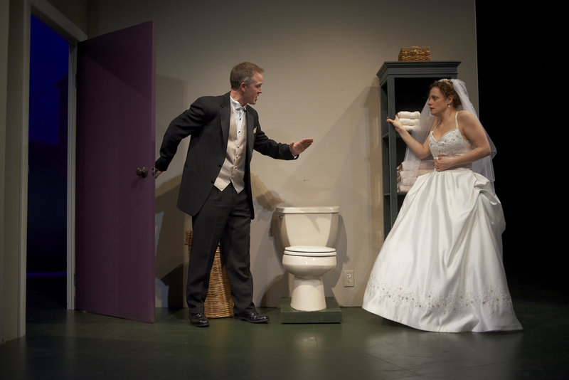Tim (Torsten Hillhouse) tries to talk his bride-to-be Celia (Abigail Killeen) through her cold feet in “Love/Sick.”