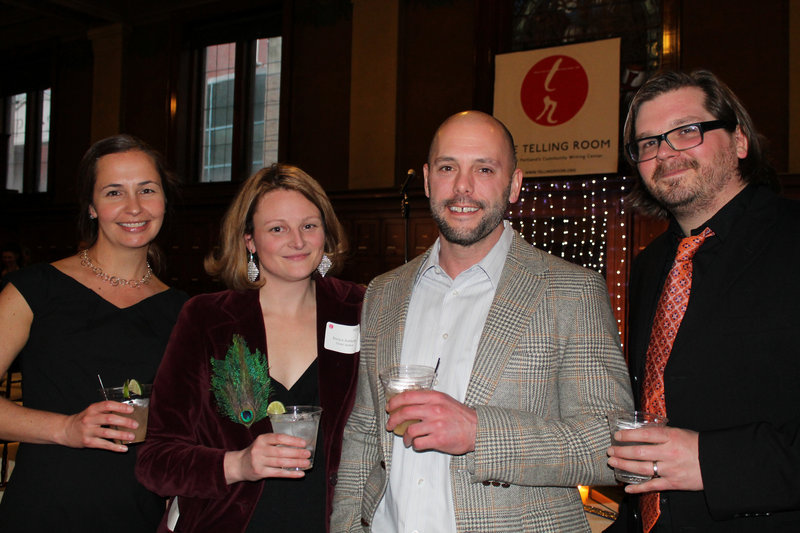 Lisa Prosienski of Portland with guest author Jessica Anthony, fiction writer Ron Currie and Jonathan Wyman, a Portland-based music producer, at Thursday’s Glitterati fundraiser for the Telling Room.