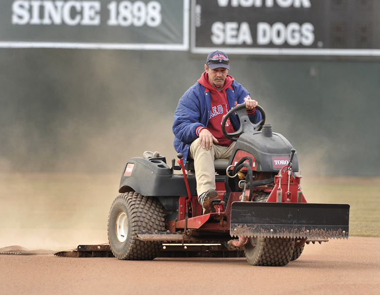 John Ewing/staff photographer... Friday, April 5, 2013....Rick Anderson has been the Sea Dogs' head groundskeeper for all of the team's 20 years.