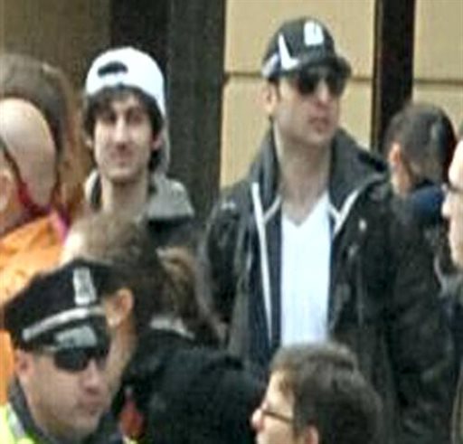 This photo released by the FBI early Friday shows what the suspects together, walking through the crowd in Boston on Monday, April 15, 2013, before the explosions at the Boston Marathon.