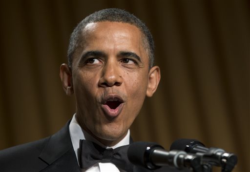 President Barack Obama speaks at the White House Correspondents' Association Dinner at the Washington Hilton Hotel Saturday.