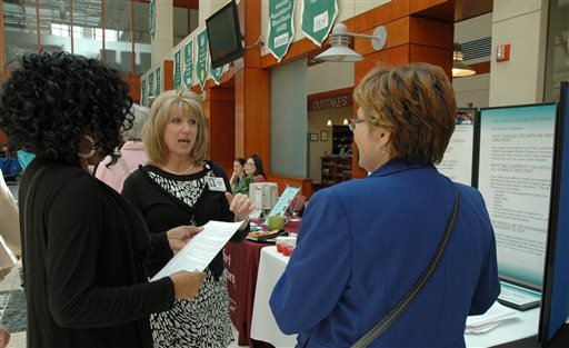 Andrea Vassel of Mary Washington Healthcare explains the benefits of an advance directive at Mary Washington Hospital in Fredericksburg, Va., as part of National Healthcare Decisions Day on April 16.