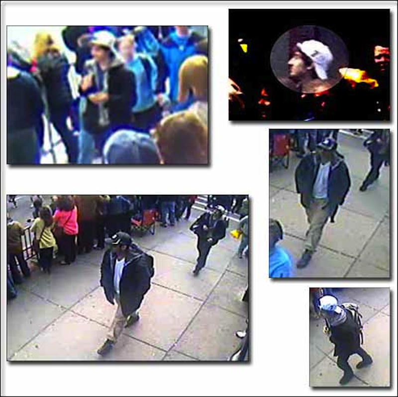 This group of photos shows various views of the two suspects sought by the FBI.
