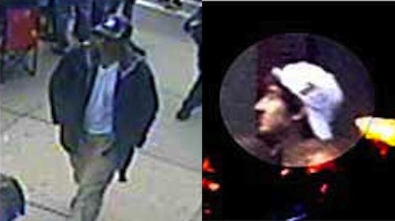 These photos captured from surveillance video show two suspects sought by the FBI.