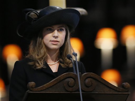 Amanda Thatcher, granddaughter of former British Prime Minister Margaret Thatcher, delivers a reading during the funeral service in St Paul's Cathedral in London on Wednesday.