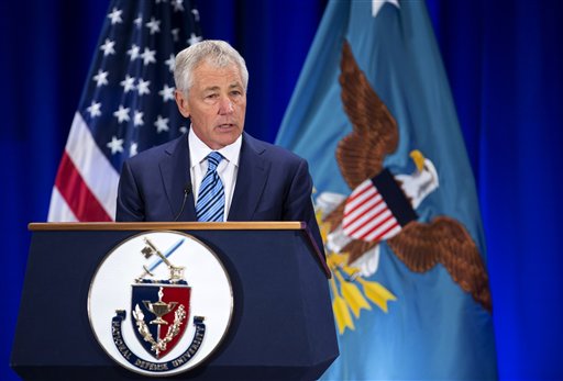 Defense Secretary Chuck Hagel speaks at the National Defense University at Fort McNair in Washington on Wednesday. ". . . The military's modernization strategy still depends on systems that are vastly more expensive and technologically risky than what was promised or budgeted for."