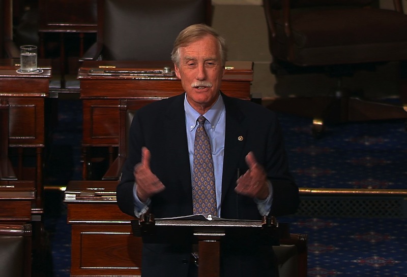 This video frame grab provided by Senate Television shows Sen. Angus King, I-Maine speaking on the floor of the Senate on Capitol Hill in Washington, Wednesday, April 24, 2013. (AP Photo/Senate Television)