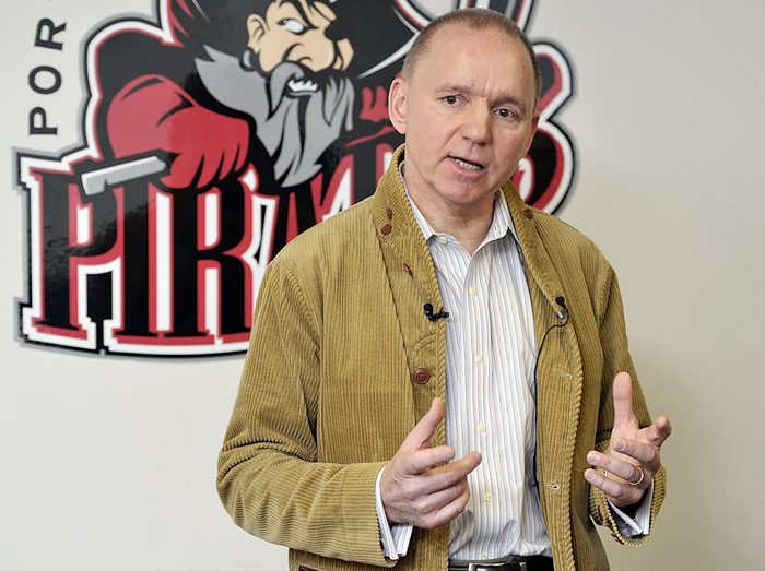 Brian Petrovec, managing owner of the Portland Pirates hockey team, announced a multi-year partnership with the Cumberland County Civic Center at a press conference on Wednesday.