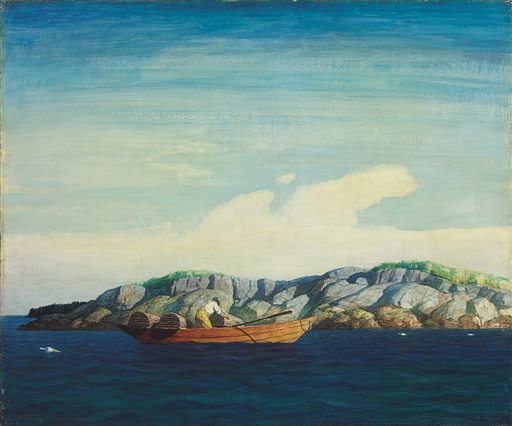 This image provided by Christie's shows N.C. Wyeth's 1938 "Norry Seavey Hauling Traps Off Blubber Island," an oil on Masonite that is expected to fetch between $300,000 and $500,000 when it is auctioned on May 23.