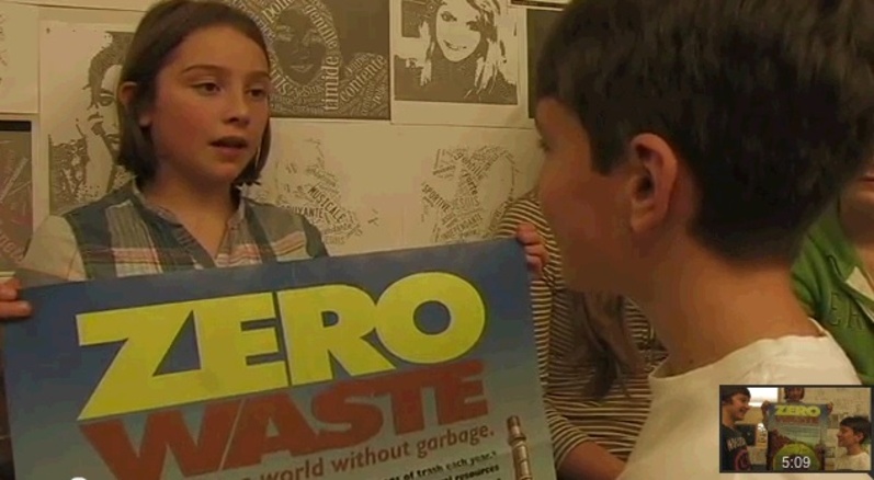 This is an image from a YouTube video in which Gorham Middle School students explain their plan to reduce the amount of waste the school throws away.