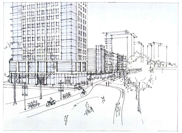 Sketch of the proposed "Midtown" development by Perkins Eastman Architects.