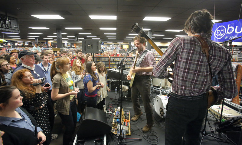 Dawes plays before a crowd of about 200 fans at Bull Moose in Scarborough. The band, which shares an emphasis on lyricism with Bob Dylan, opens for the musical icon Wednesday.