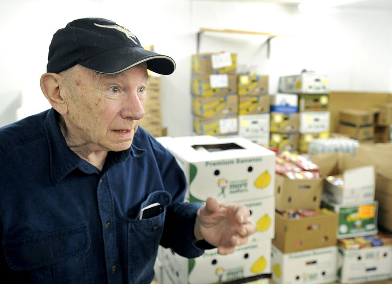 Bob Nichols helps run the Saco Food Pantry, which was used by 6,100 people in 2006 but more than 9,500 last year.