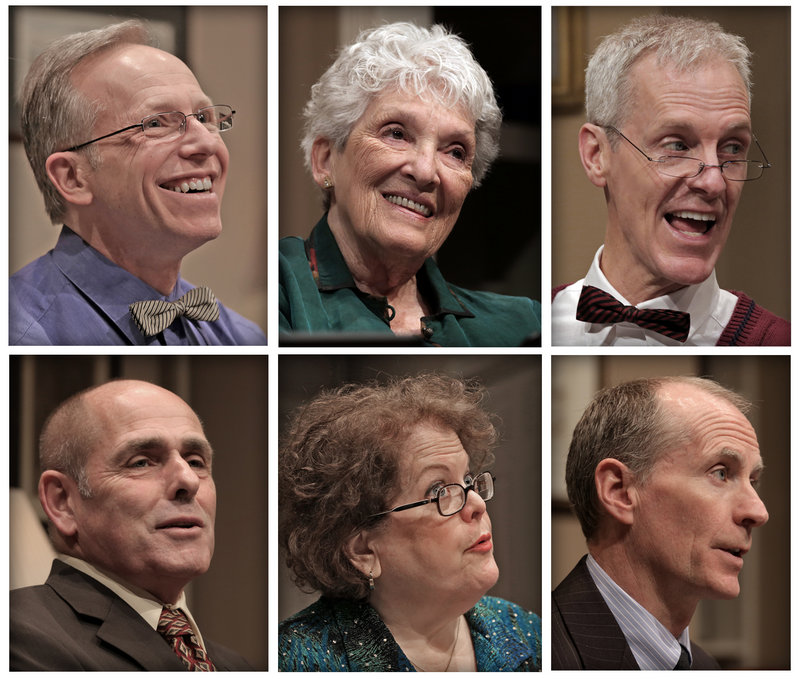 The cast of Good Theater’s “Ancestral Voices,” top, left to right: Brian P. Allen as Eddie, Jocelyn Lavin Pollard as Grandmother and Stephen Underwood as Grandfather. Bottom, Bob McCormack as Harvey, Lee K. Paige as Jane and Wil Kilroy, who plays Harvey on Thursday.
