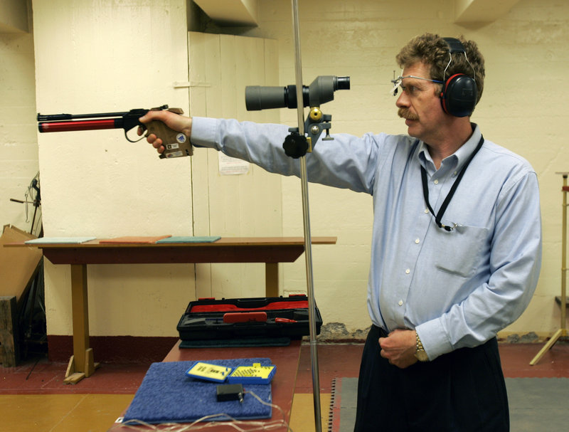 Bruce Martindale competes in a weekly air gun league in Troy, N.Y. Martindale, who normally uses a .22-caliber, has cut back on practice because ammunition is in short supply.