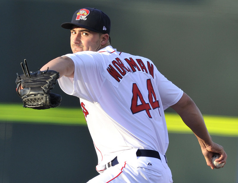 Sea Dogs starter Brandon Workman in the first inning.