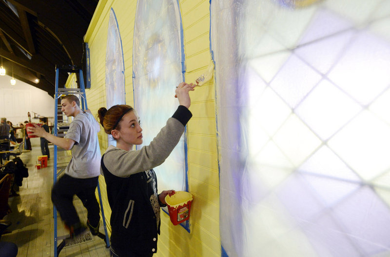 Brooke Riddle, 17, of YouthBuild Biddeford, paints the interior of YouthBuild Biddeford on Tuesday, April 9, 2013.