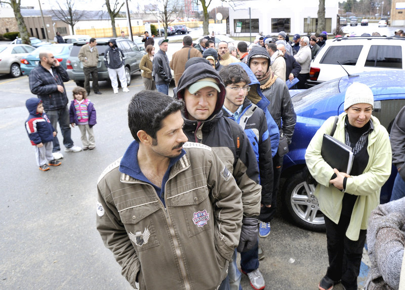 Kareem Alashammari from Portland was first of more than 700 people who lined up at the Portland Housing Authority on Baxter Boulevard on Wednesday, April 10, 2013 to get on a waiting list for housing assistance.