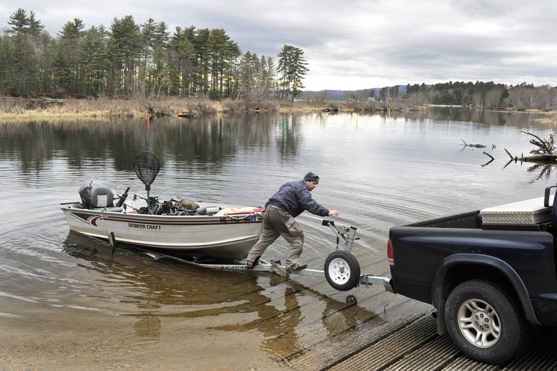 Dan Hillier of Naples doesn’t have any trouble launching his boat at Sebago Lake State Park, but come the prime boating season, it won’t be so easy.
