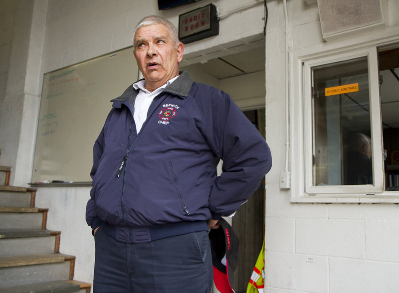 Berwick Fire Chief Dennis Plante, who responded to the accident Wednesday morning that killed Berwick teacher Amy Harris, talks at the fire station Thursday about the accident scene. Harris’ two young children were injured.