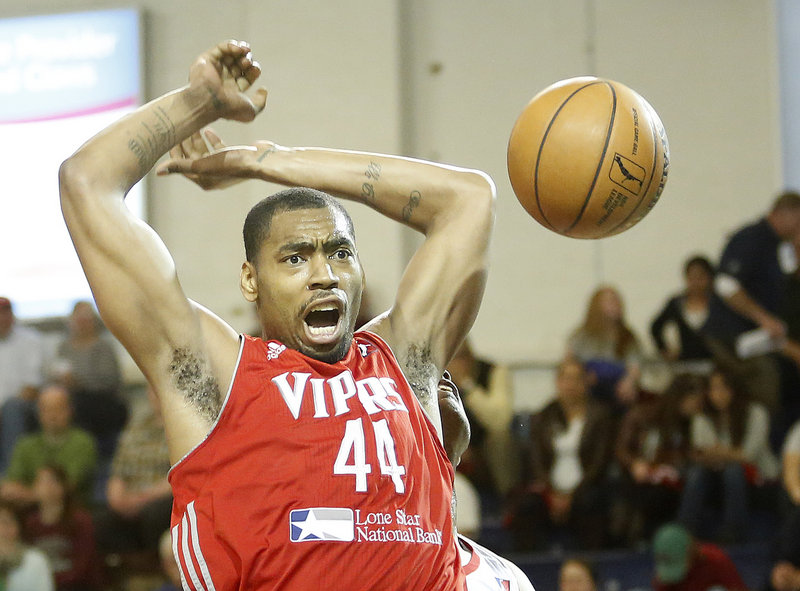 Chris Daniels, who joined Rio Grande Valley after averaging more than 28 points in the Chinese league, reacts Thursday night after drawing a foul while dunking at the Expo.