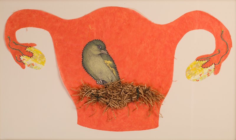 Kimberly Crichton's "Birthing," 2009, paper and embroidery thread.