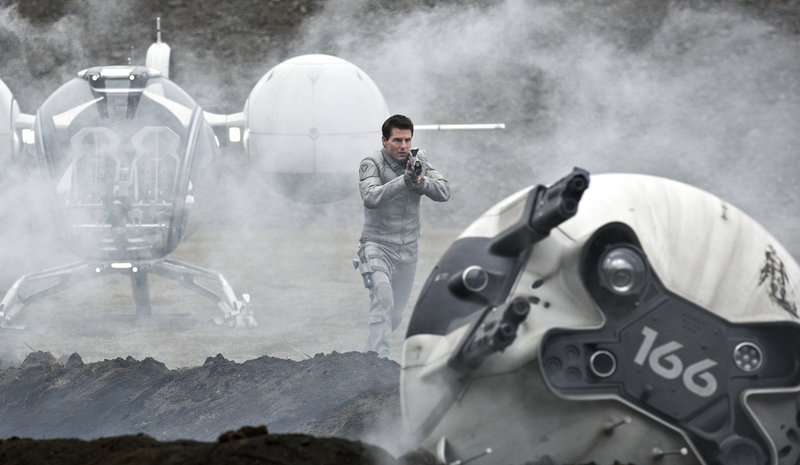Tom Cruise in a scene from the sci-fi thriller “Oblivion.”