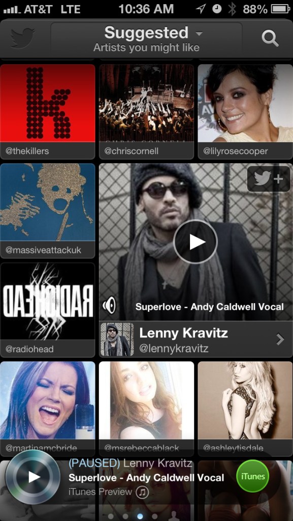 An image taken from an iPhone shows the new music app introduced by Twitter.