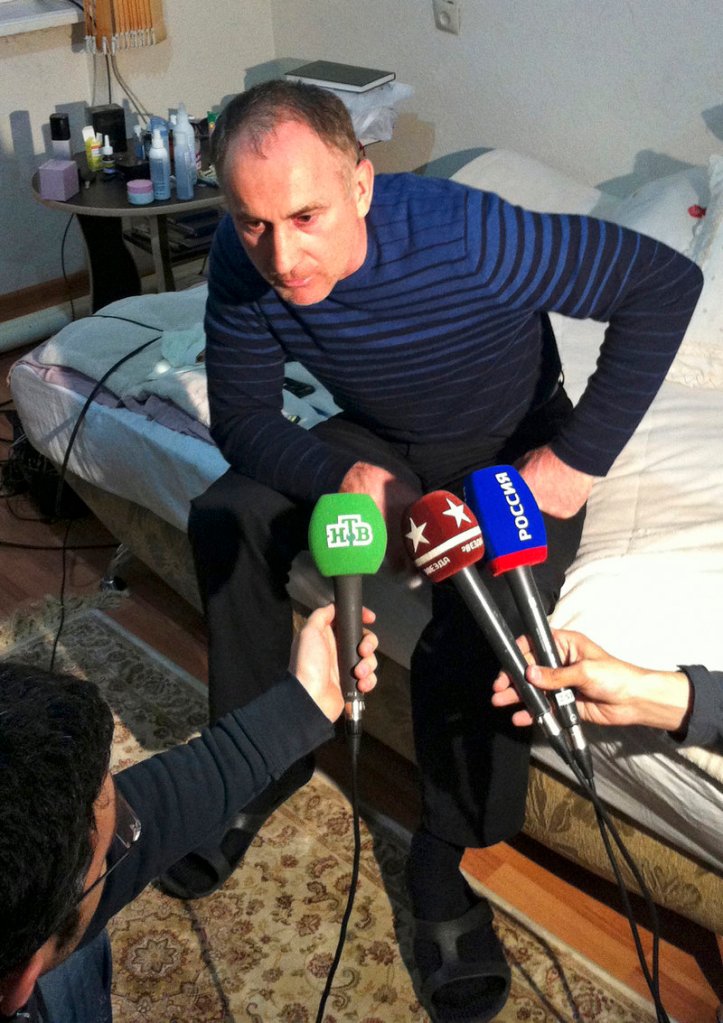The father of the Boston bomb suspects, Anzor Tsarnaev, speaks to the media at his home in Makhachkala, the capital of Dagestan, a mostly Muslim republic in southern Russia, on Friday.