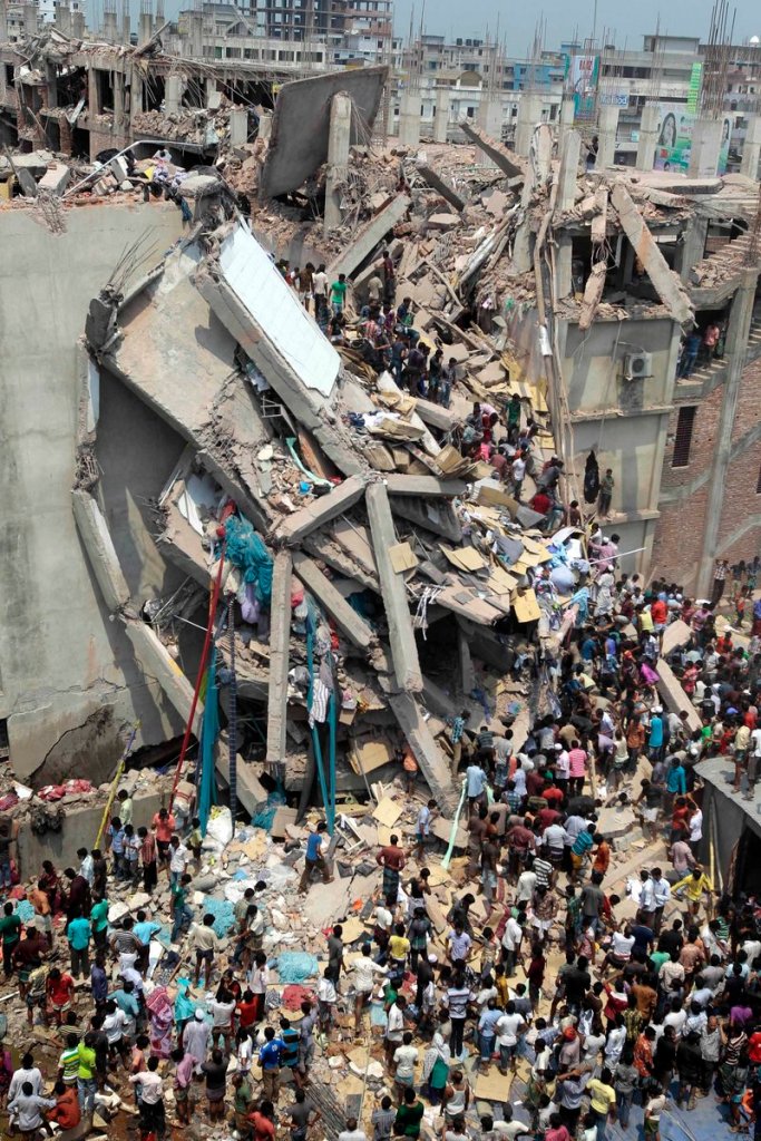 An eight-story garment factory collapsed in Savar, Bangladesh, on Wednesday, killing at least 87 and leaving many more trapped in the rubble.