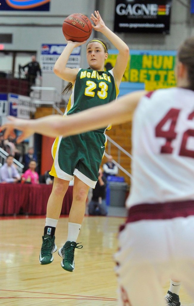 McAuley’s Allie Clement pulls up for a jumper on March 2.