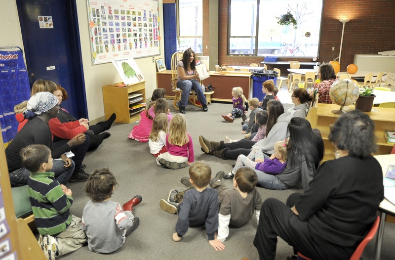 Preschoolers listen to a story at Portland Arts and Technology High School in 2010.