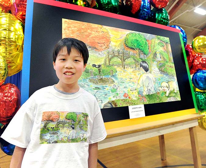 Joey Han, 14, an eighth-grade student at Falmouth Middle School, was honored as a finalist in a national contest to create the best "Doodle for Google" in Maine.