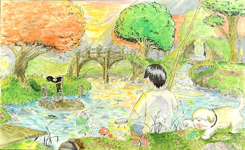 Joey Han's doodle has the Google name subtlely spelled out by trees and a footbridge.