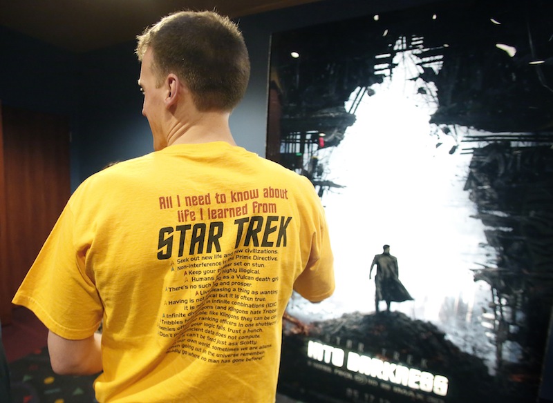 Aaron Fox of Old Orchard Beach enters the theatre to watch Star Trek Into the Darkness at the Cinemagic and IMAX in Saco on May 15, 2013. Fox is a lifetime fan of all the Star Trek series and movies.