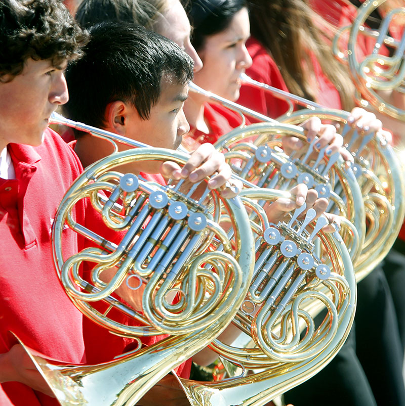 Members of the Scarborough High School band perform in the Scarborough Memorial Day parade and ceremony Monday morning.