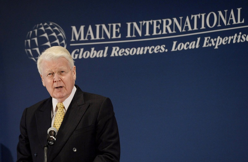 Icelandic President Olafur Ragnar Grimsson speaks at the International Trade & Investment Awards Luncheon on Friday, May 31, 2013 in South Portland.