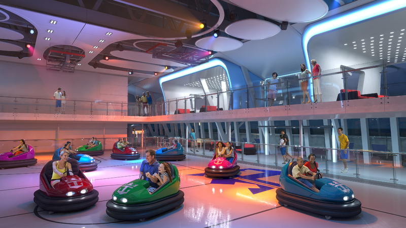This computer-generated image provided by the Royal Caribbean International cruise line shows a bumper car attraction planned for the forthcoming ship, Quantum of the Seas.